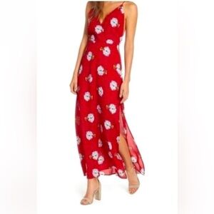 5.LUSH Red Dotted Floral Maxi Dress Size M